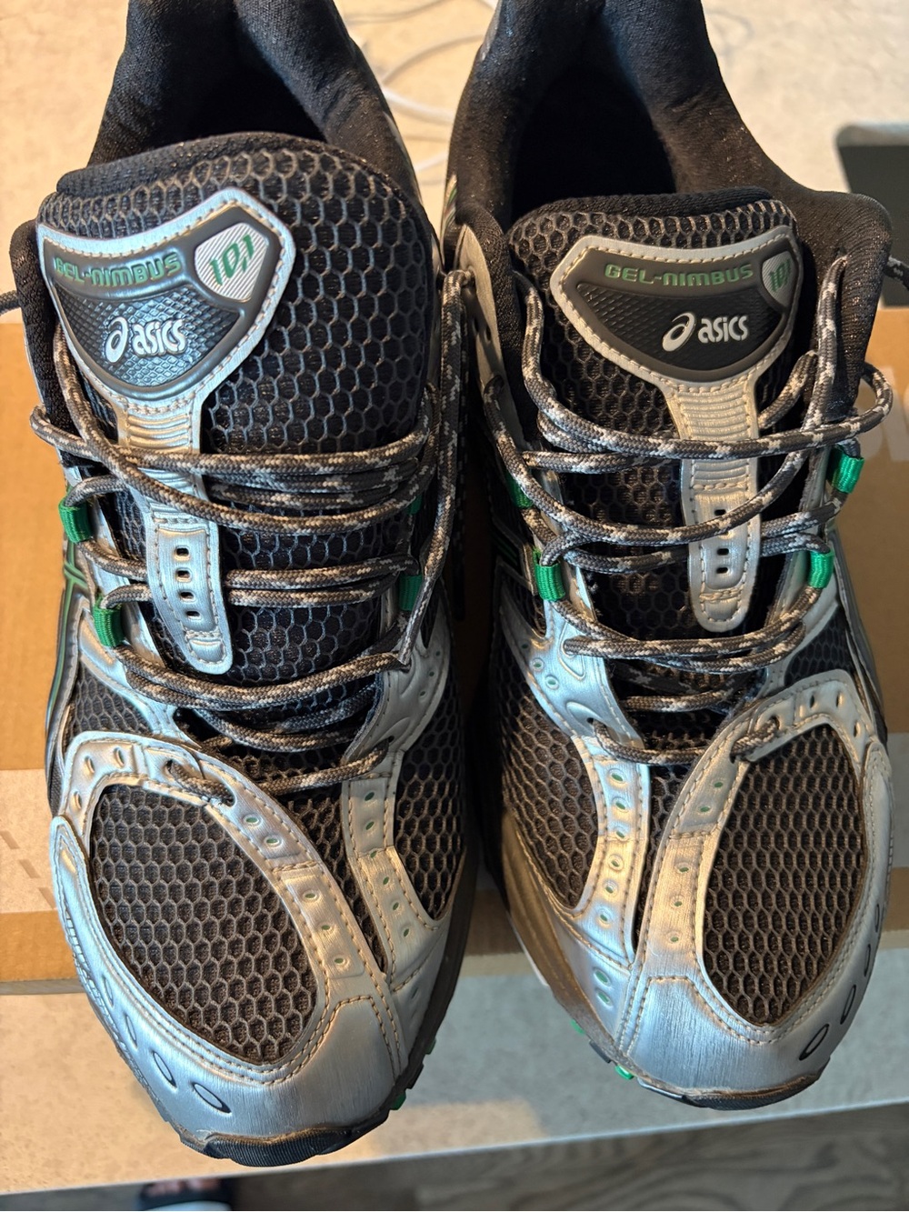 Asics Kids Black and Green Mesh Running Sneakers